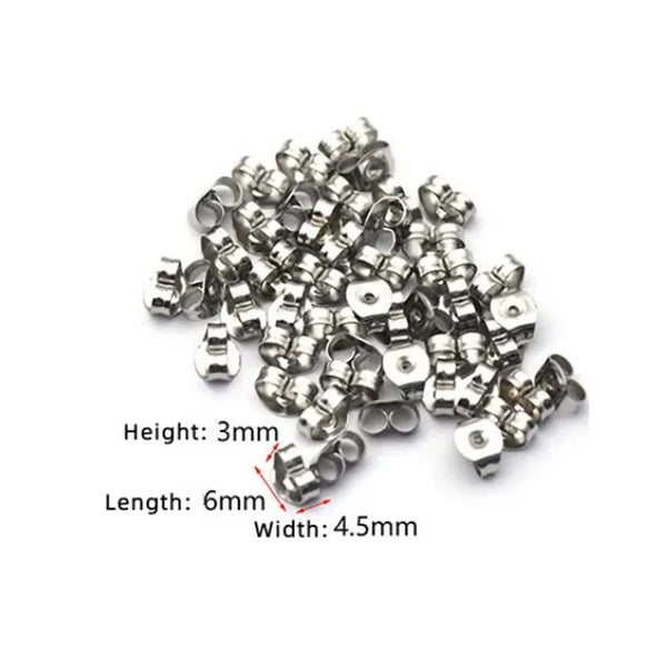4mm Silver Earring Posts with Butterfly Backs - Hypoallergenic Surgical 316L Stainless Steel