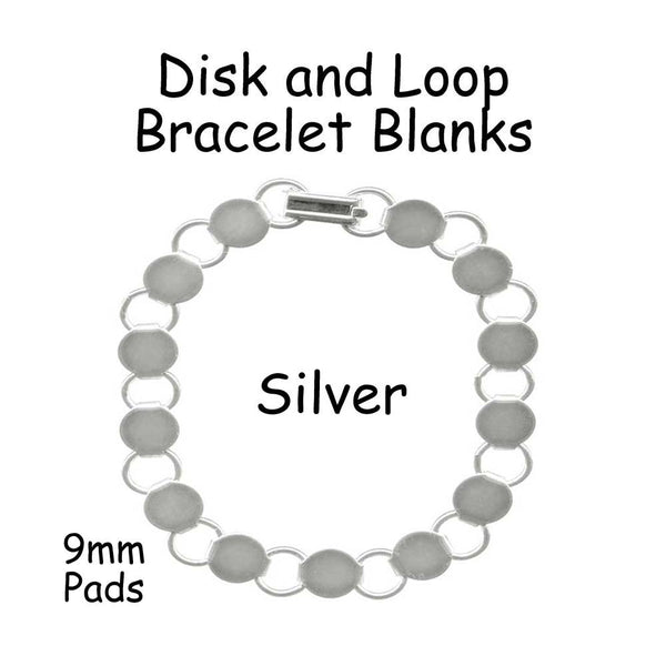 Silver Disk / Loop Chain Bracelet Blank with 9mm Glueable Pads