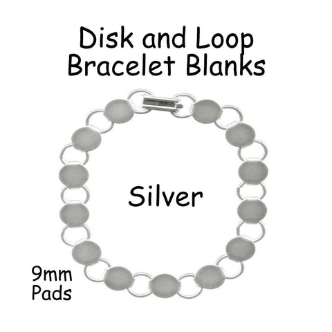 Silver Disk / Loop Chain Bracelet Blank with 9mm Glueable Pads