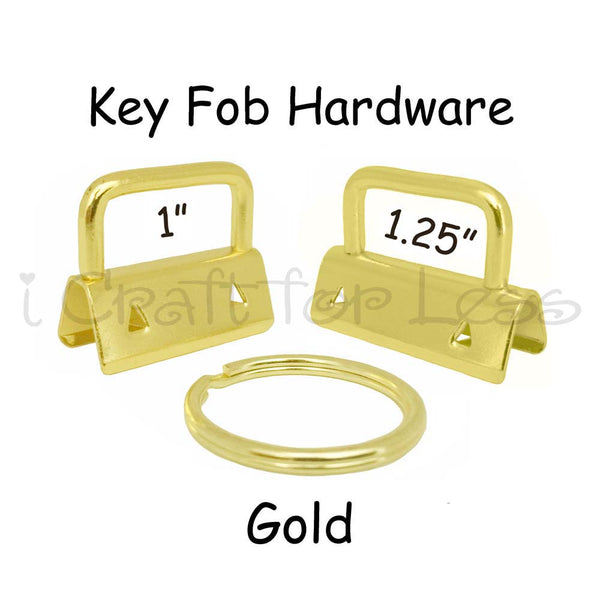 Gold Key Fob Hardware with Key Rings Sets - 1 Inch or 1.25 Inch